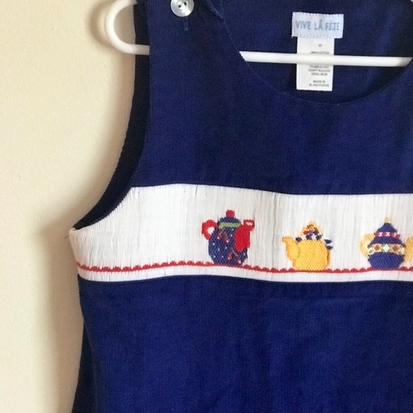 Vintage VIVE LA FETE Hand Smocked Cotton Dress 6X - Picture 3 of 8